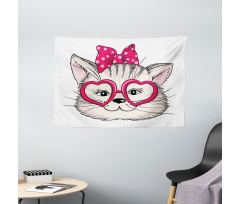 Heart Shape Glasses Bow Wide Tapestry