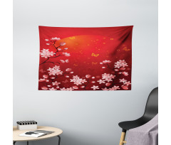 Abstract Sunset and Sakura Wide Tapestry