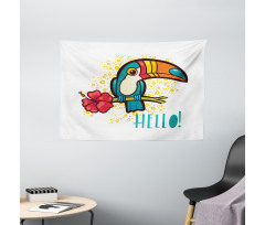 Toucan Bird with Hibiscus Wide Tapestry