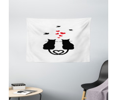 Cats in Love Heart Tail Wide Tapestry