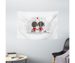 Couple Cartoon Art Style Wide Tapestry