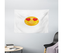 Cartoon Smiley Face Heart Wide Tapestry