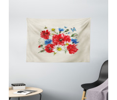 Vintage Poppies Daisy Wide Tapestry