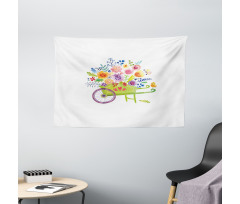 Wheelbarrow Flowers Wide Tapestry