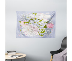 Bridal Peonies Leaves Wide Tapestry