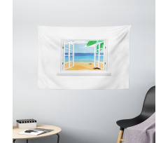 Window View Ocean Leaves Wide Tapestry