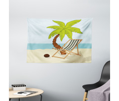 Cartoon Style Palm Tree Wide Tapestry