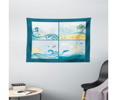 Maritime Themed Waves Wide Tapestry