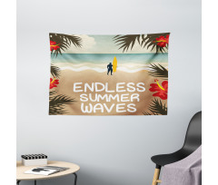 Colorful Hippie Beach Theme Wide Tapestry