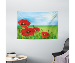 Sunny Day Red Blossoms Wide Tapestry