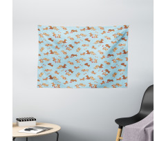 Playful Golden Puppy Wide Tapestry