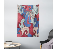 Blue Boat Silhouette Tapestry