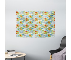Whimsical Doodle Swirls Wide Tapestry