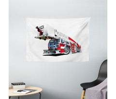 911 Emergency Firetruck Wide Tapestry