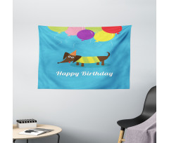 Dog and Balloons Wide Tapestry