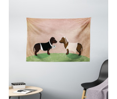 Cartoon Dog Marriage Wide Tapestry