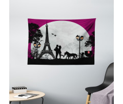 Couple with Full Moon Wide Tapestry