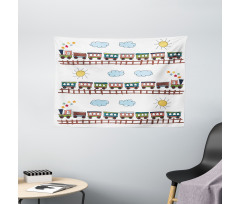 Cartoon Train Tracklines Wide Tapestry