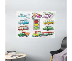 Cheerful Transportation Wide Tapestry