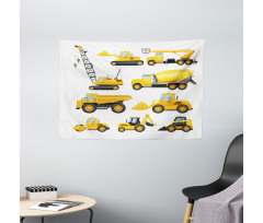 Construction Vehicles Wide Tapestry