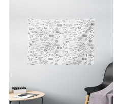 Monochrome Dollar Doodle Wide Tapestry