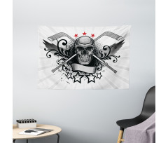 Skull with Sticks Stars Wide Tapestry