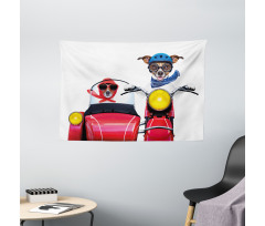 Funny Canine on Bike Wide Tapestry