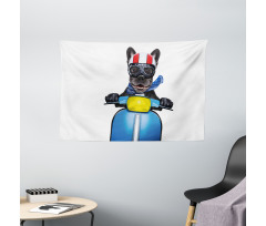 Bulldog on a Scooter Wide Tapestry