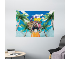 Puppy Tropic Island Wide Tapestry