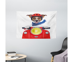 Puppy Pet Motorbike Wide Tapestry