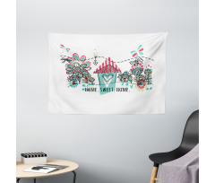House Heart Shape Wide Tapestry