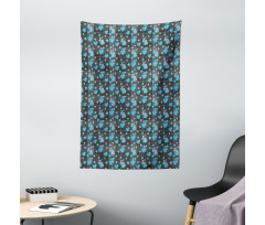 Blue Blossoms on Grid Tapestry