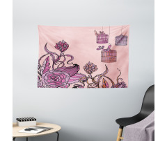 Bird Cage Flora Wide Tapestry