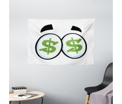 Green Dollar Signs Cartoon Wide Tapestry