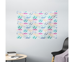 Retro Cartoon Style Wide Tapestry