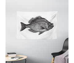 Rock Bass Black and White Wide Tapestry