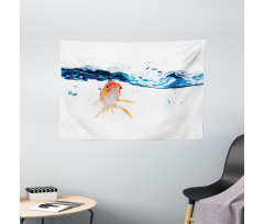 Goldfish Swimming in Water Wide Tapestry