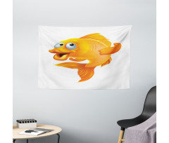 Happy Playful Goldfish Wide Tapestry