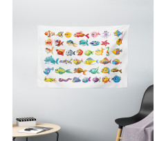 Happy Fish Abstract Wide Tapestry