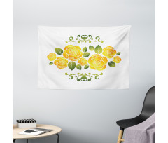 Roses with Swirl Frame Wide Tapestry