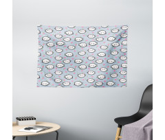Cartoon Whales Hearts Wide Tapestry