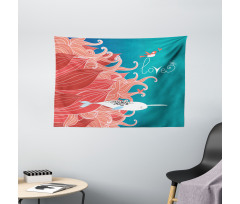 Arctic Whale and Bird Wide Tapestry