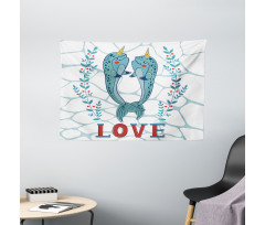 Whales in Love Design Wide Tapestry