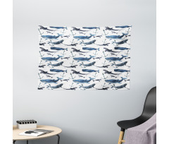 Orcas and Blue Whales Wide Tapestry