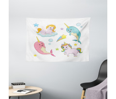 Colorful Rainbow Animal Wide Tapestry