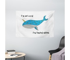 Hand Drawn Blue Whale Wide Tapestry