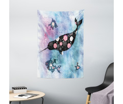 Floral Whale and Fish Tapestry