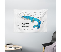 Blue Cartoon Whale Wide Tapestry