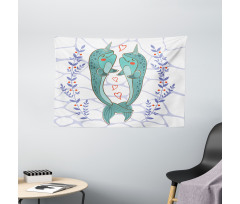 Valentines Day Whales Wide Tapestry