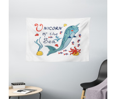 Colorful Swimming Whale Wide Tapestry